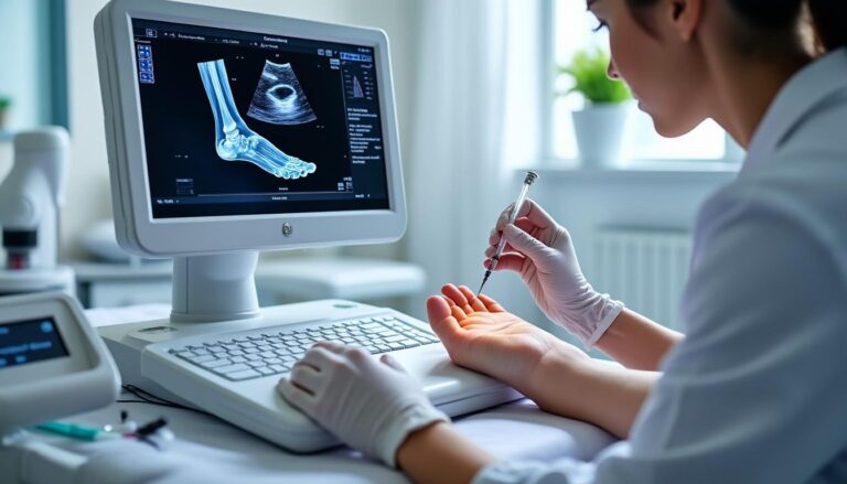 découvrez l'injection échoguidée de cortisone aux cliniques podimédic, une technique alliant précision et efficacité pour soulager vos douleurs avec un suivi personnalisé.